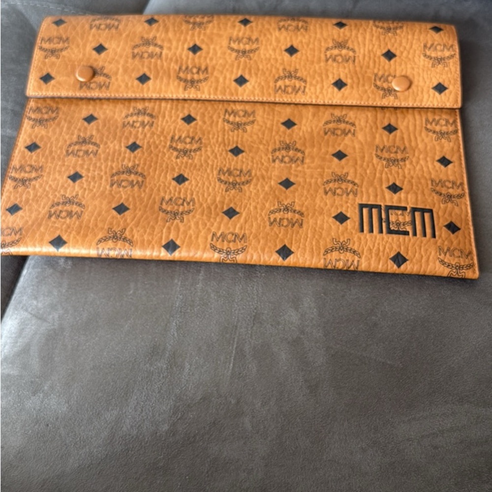 MCM Cognac Logo Print Clutch